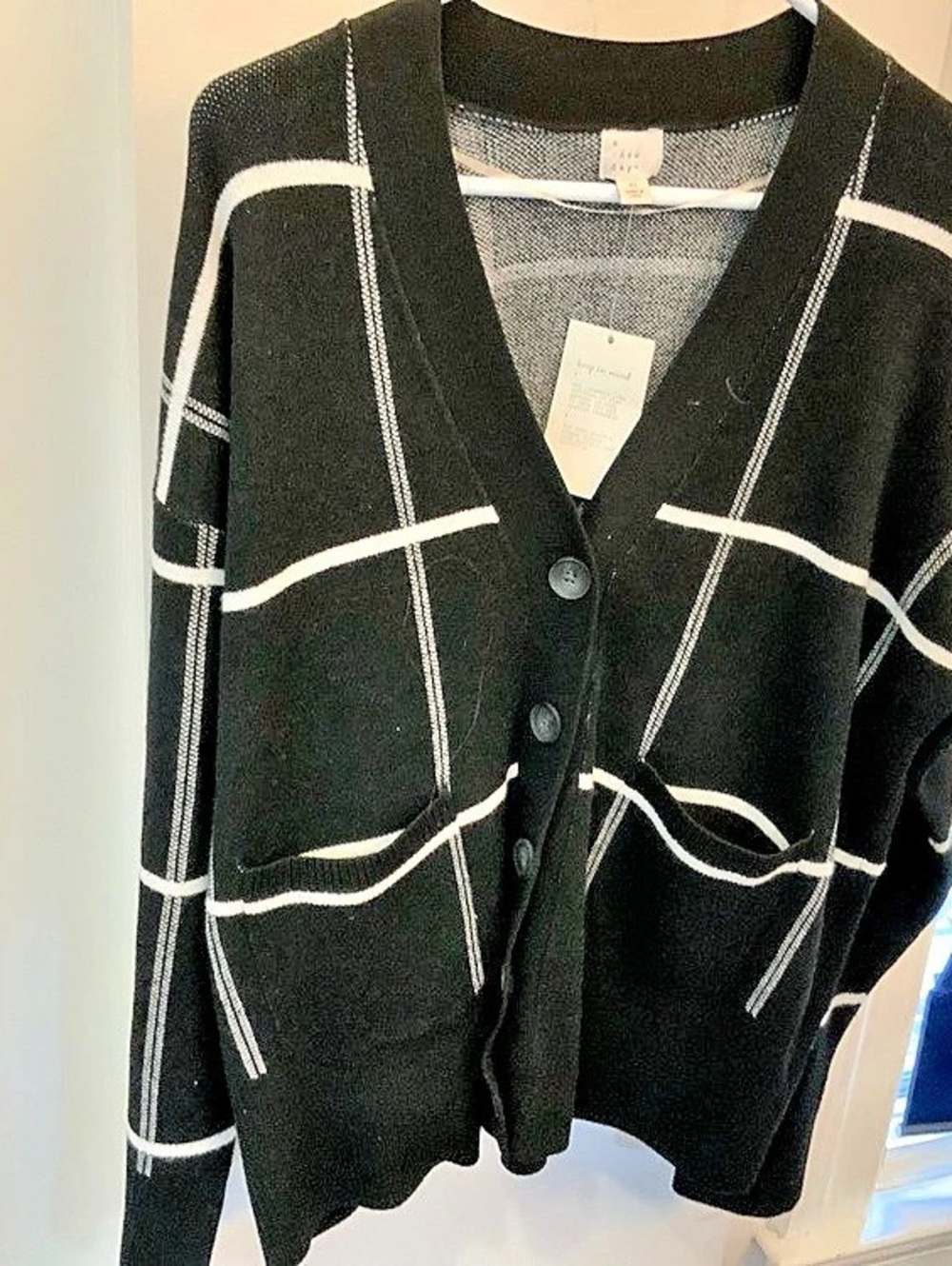 New Day Checkered Cardigan in Black & White Size XL NWT sku 3401